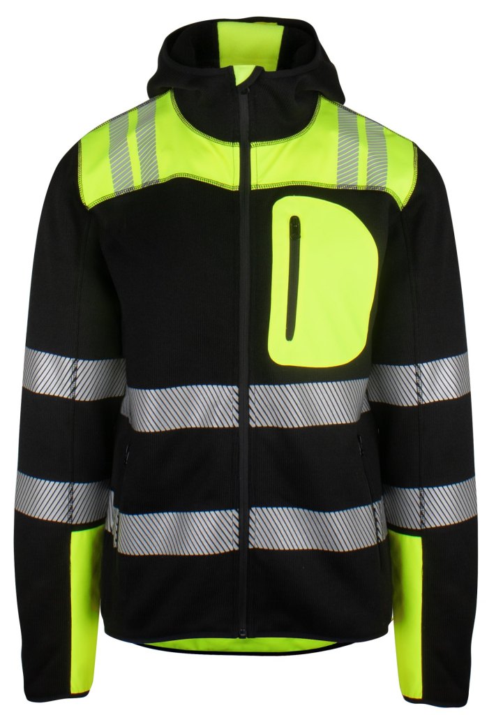 Fleece-hoodie Varsel Kl. 2/3 Sort/Safety-gul, forfra