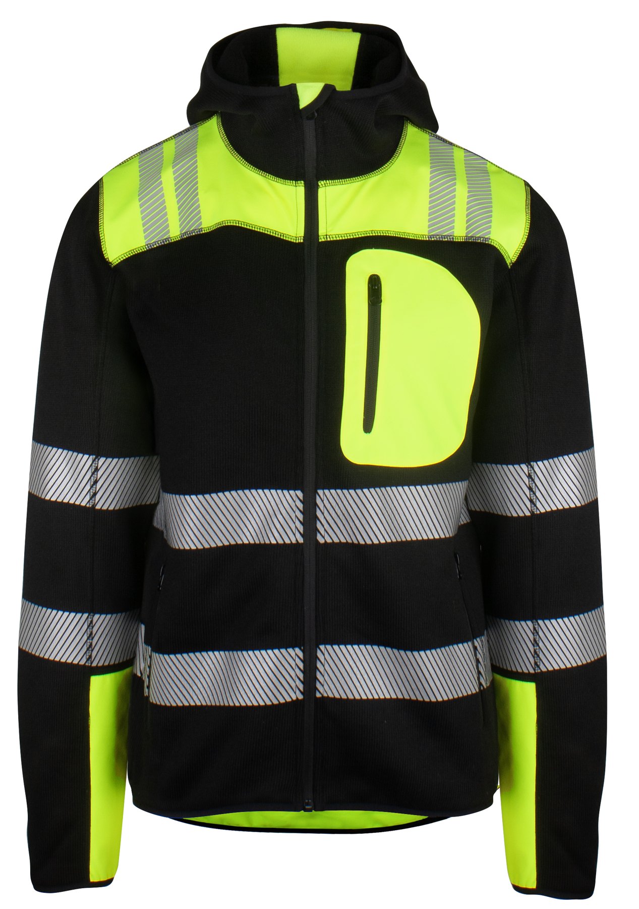 Fleece-hoodie Varsel Kl. 2/3 Sort/Safety-gul, forfra