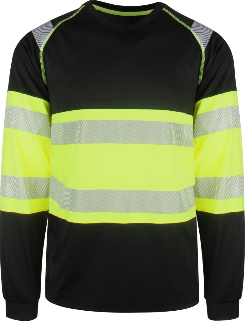 T-skjorte Langermet Varsel Kl. 1 Svart/gul Sort/Safety-gul, forfra