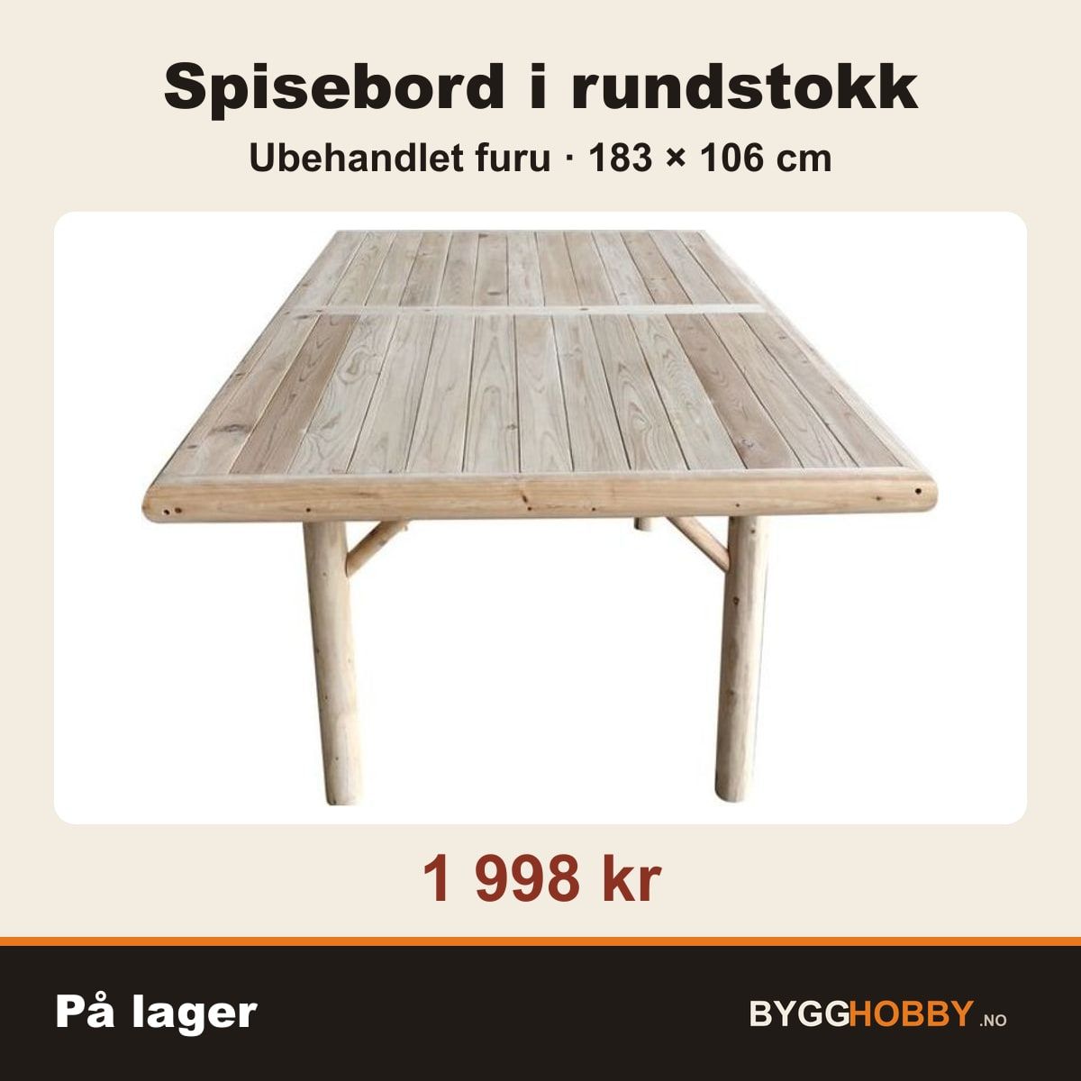 Woods Stokk Spisebord i rundstokk og ubehandlet furu, 1 998 kr